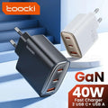 Carregador Toocki 40W GaN Fast Charge USB-C + USB-C + USB-A