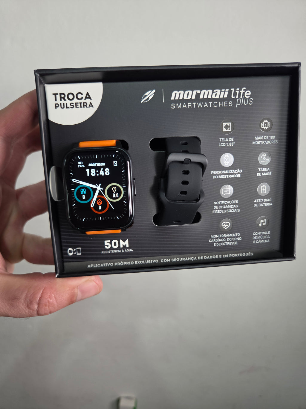 SMARTWATCH MORMAII LIFE PLUS MOLIFE2AA8P PRETO COM PULSEIRA EXTRA LARANJA