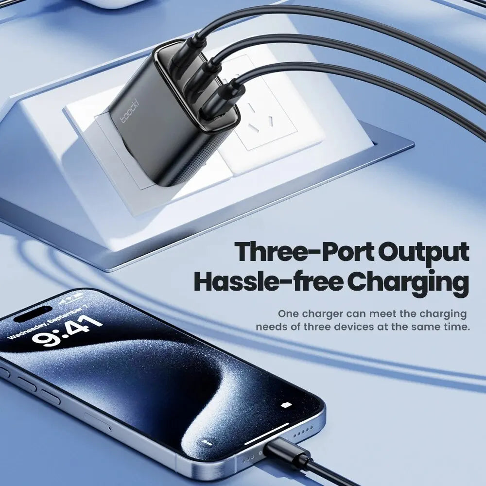 Carregador Toocki 40W GaN Fast Charge USB-C + USB-C + USB-A