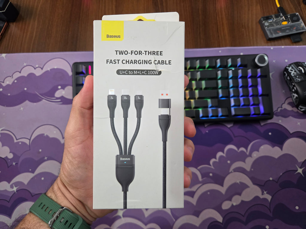 CABO BASEUS 3 EM 1 100W USB-A/USB-C LIGHTNING MICRO 1.2M