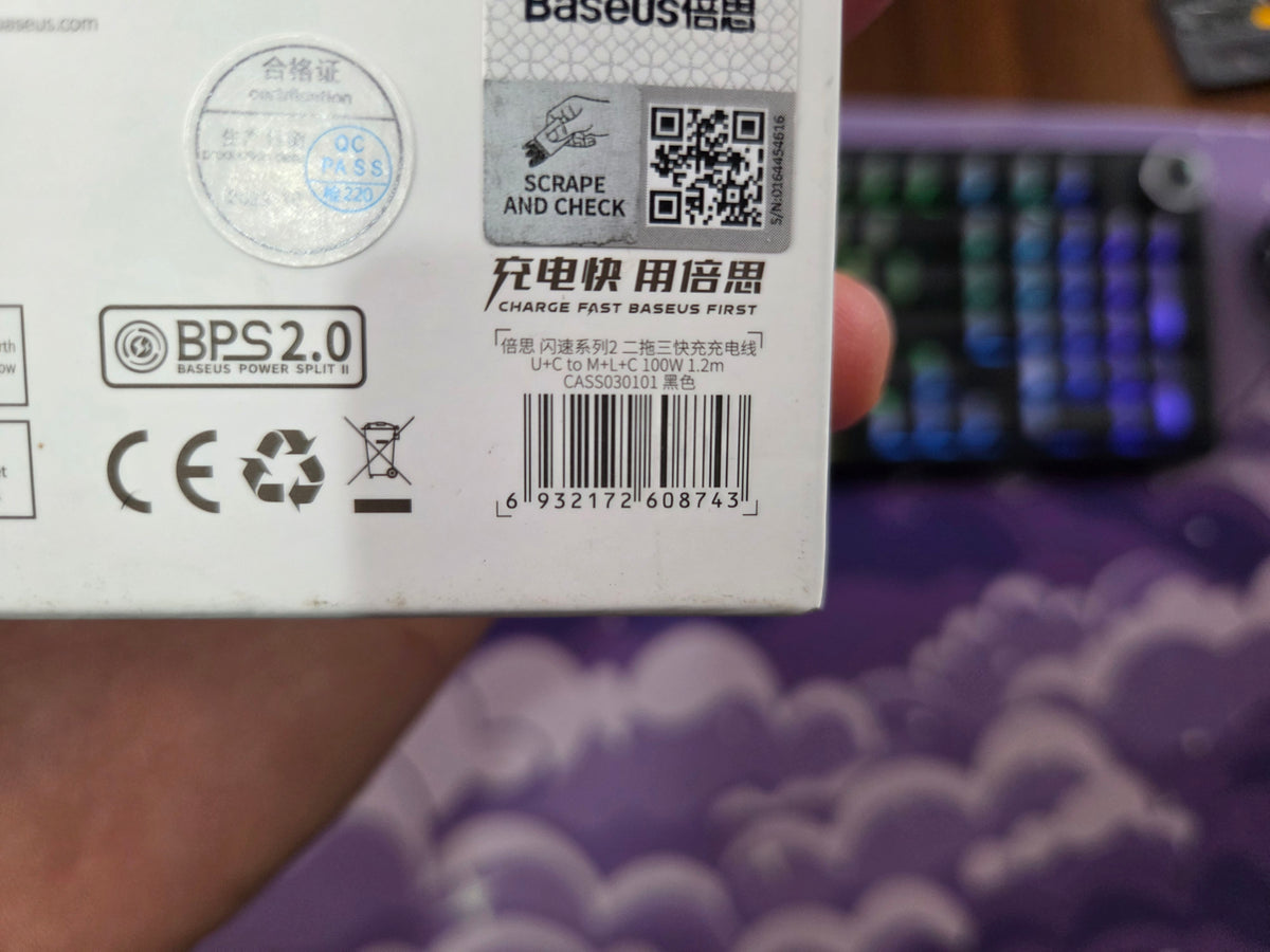 CABO BASEUS 3 EM 1 100W USB-A/USB-C LIGHTNING MICRO 1.2M