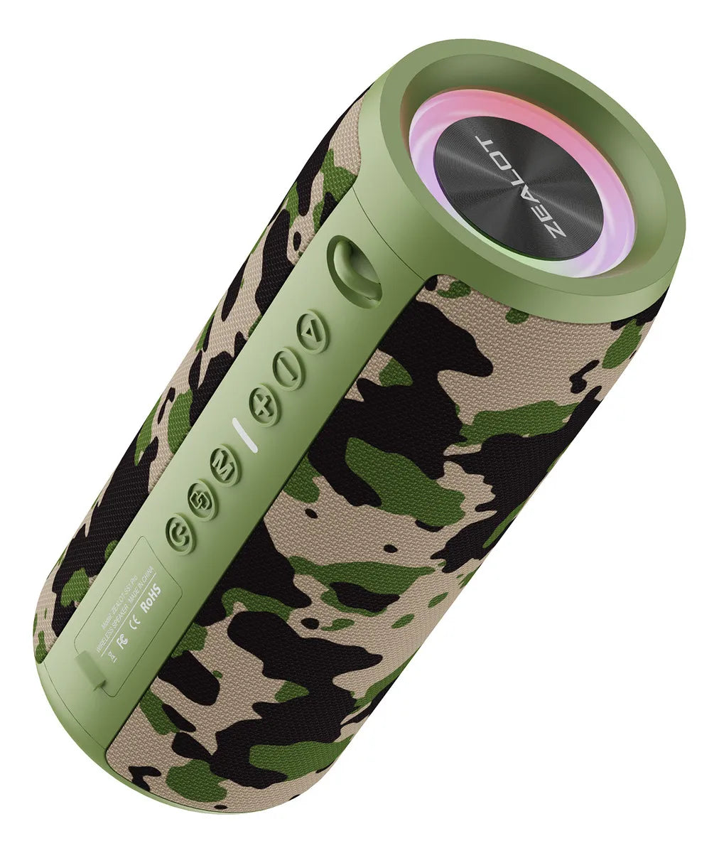 Caixa De Som Zealot S51 Pro Bluetooth 5.2 40w Rms Rgb Ipx6 À Prova D'água Com Cabo E Bateria - Cor Camuflada