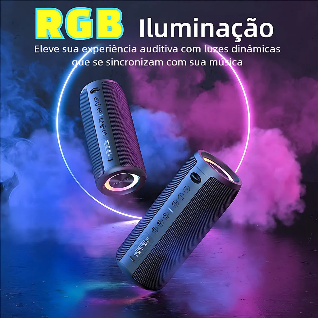 Caixa De Som Zealot S51 Pro Bluetooth 5.2 40w Rms Rgb Ipx6 À Prova D'água Com Cabo E Bateria - Cor Camuflada